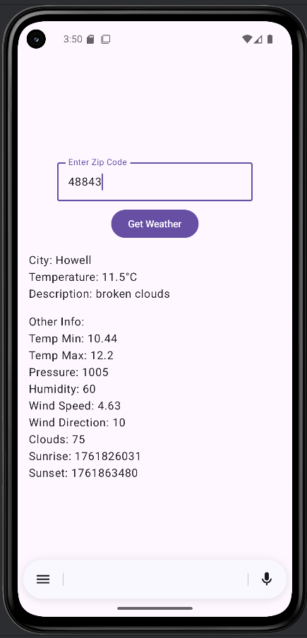Weather App - Success Screen